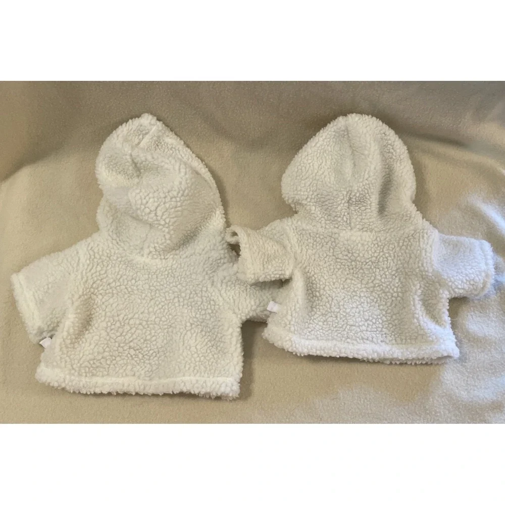 Build A Bear Workshop White Wooly Sherpa Fleece Hoodies Red & Black Plaid Heart
